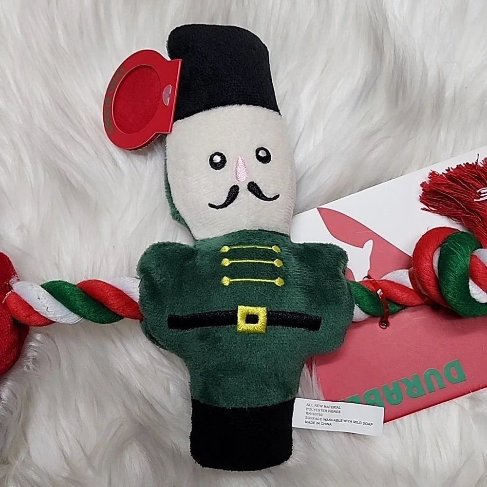 Christmas Nutcracker Squeeker Plush Dog Toy with Rope New with Tags 24